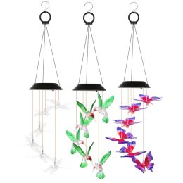 3Pack Solar Hummingbird Butterfly Dragonfly Wind Chimes 7 Color Changing Wind Chime For Outside IPX4 Waterproof Outdoor Garden Yard Decor (Option: 3Pcs)